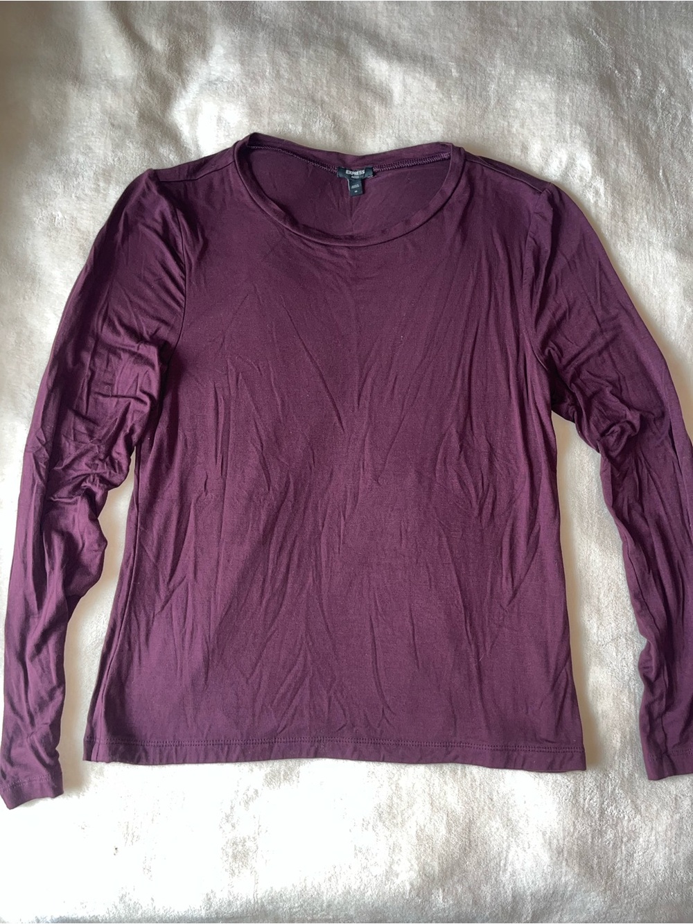 Express Long-Sleeve Crewneck Top Purple Fitted Shirt Fall Winter Sz Medium
